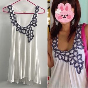 UO Silence + Noise racerback summer cutout tank, white navy